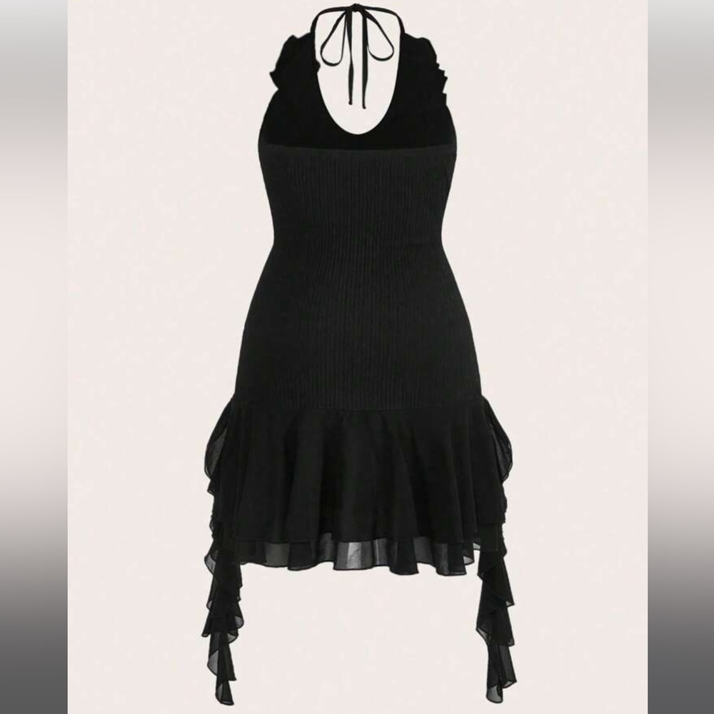 SHEIN ICON Plus Ruffle Trim Tie Backless Halter Neck Dress